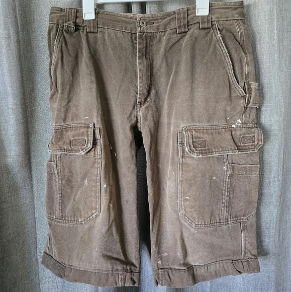 Duluth Trading Heavy Canvas Carperter Cargo Shorts Brown Distressed Size 38X32 - Picture 1 of 4
